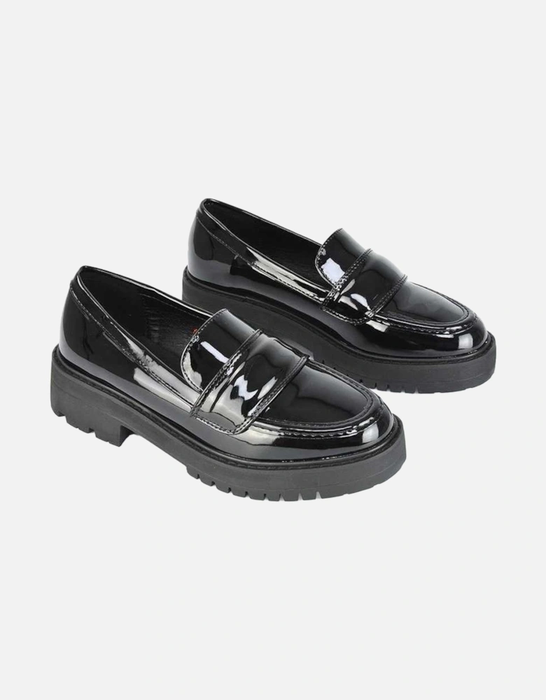 Womens/Ladies Kourtney Patent Leather Chunky Heel Loafers