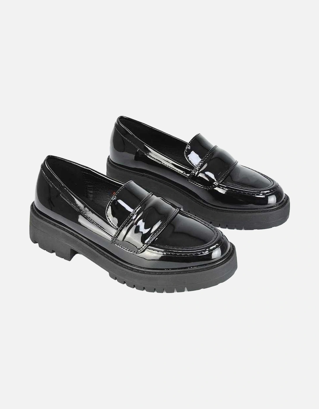 Womens/Ladies Kourtney Patent Leather Chunky Heel Loafers