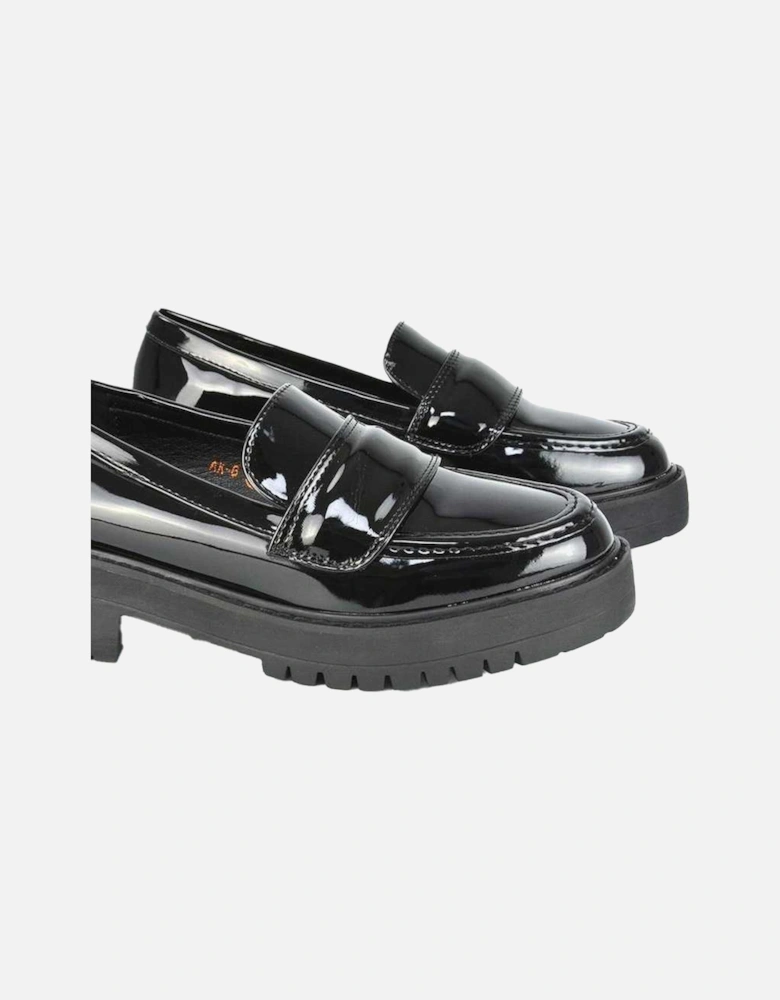 Womens/Ladies Kourtney Patent Leather Chunky Heel Loafers