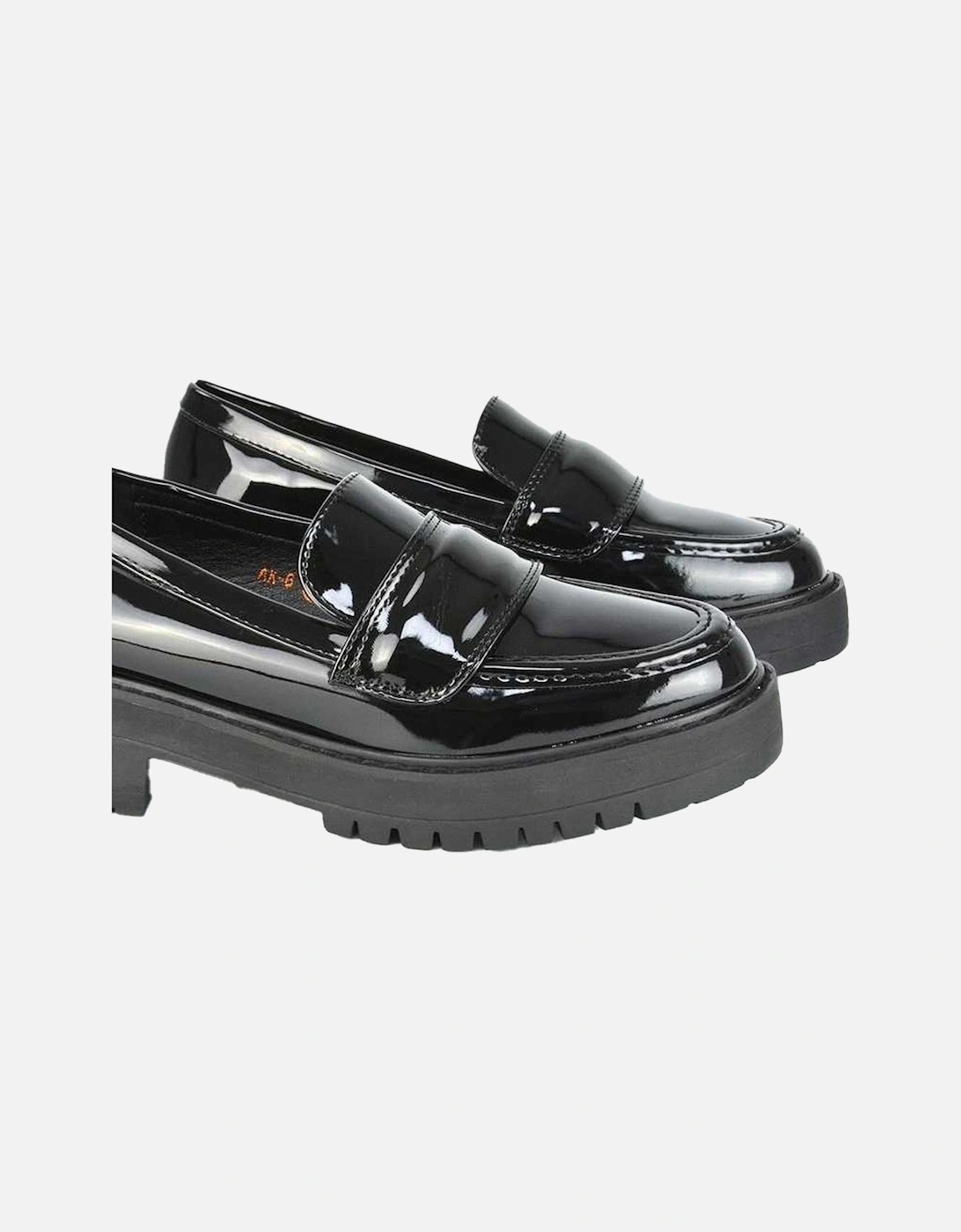 Womens/Ladies Kourtney Patent Leather Chunky Heel Loafers