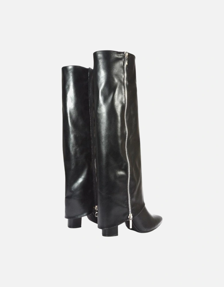 Womens/Ladies Allie Fold Over Pointed Side Zip Knee-High Boots
