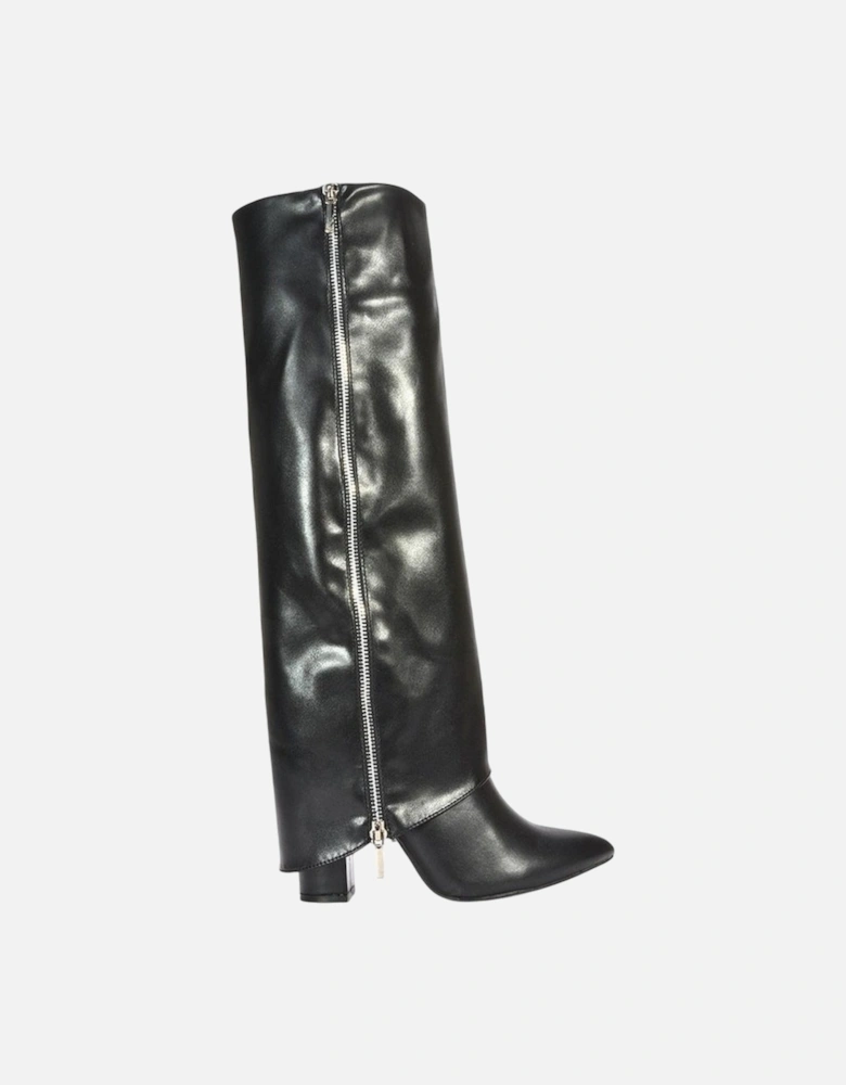 Womens/Ladies Allie Fold Over Pointed Side Zip Knee-High Boots