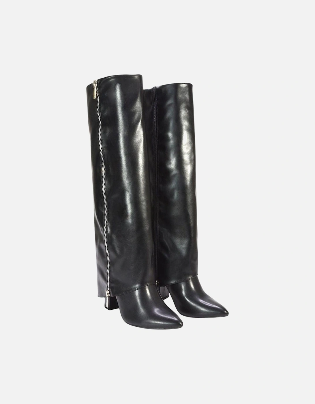 Womens/Ladies Allie Fold Over Pointed Side Zip Knee-High Boots, 5 of 4