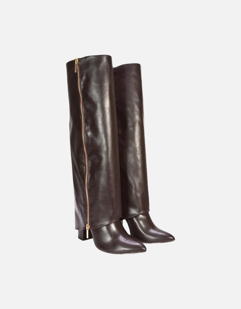 Womens/Ladies Allie Fold Over Pointed Side Zip Knee-High Boots