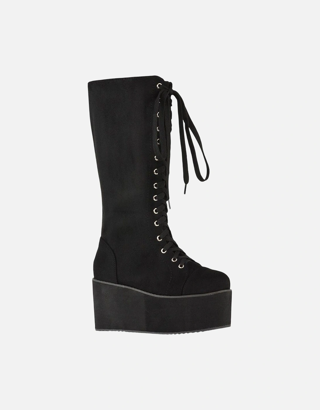 Womens/Ladies Liz Calf-Length Lace Up High Flatform Biker Boots