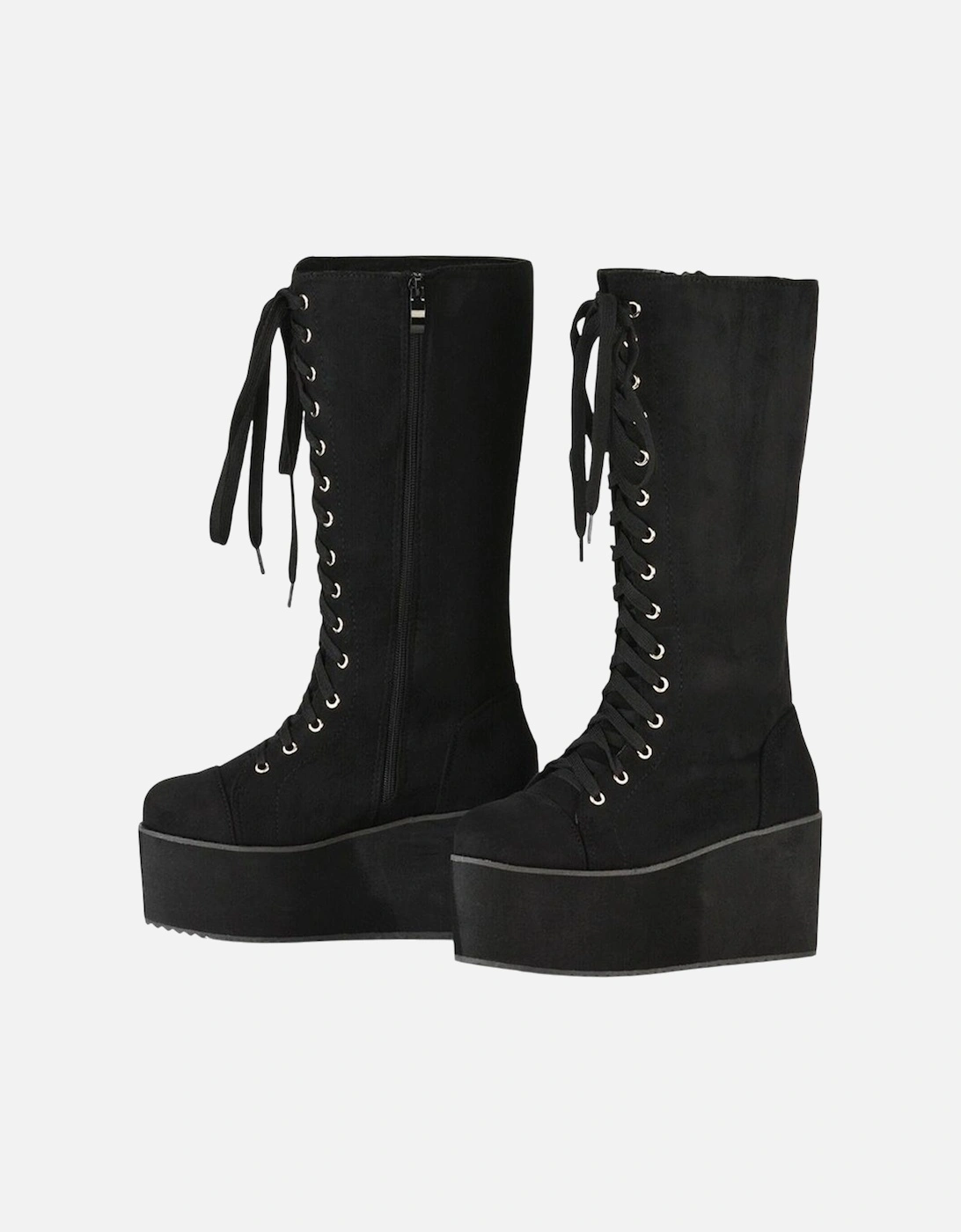 Womens/Ladies Liz Calf-Length Lace Up High Flatform Biker Boots