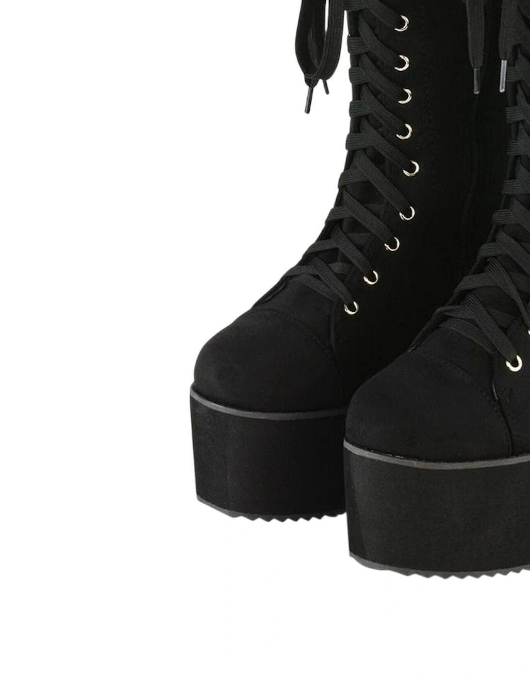 Womens/Ladies Liz Calf-Length Lace Up High Flatform Biker Boots