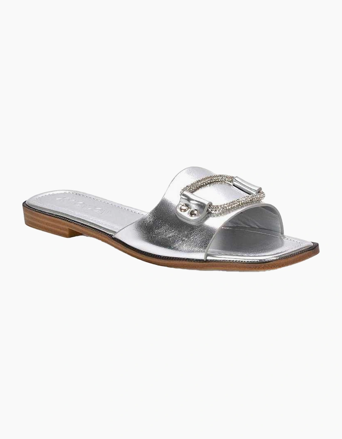 Women's XY London Womens/Ladies Annie Diamante Metallic Flat Sandals - Silver - Size: 7