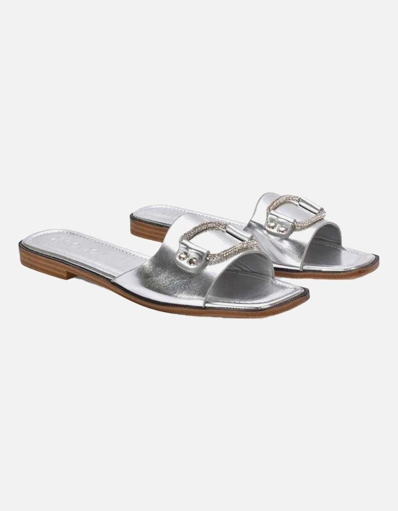 Womens/Ladies Annie Diamante Metallic Flat Sandals