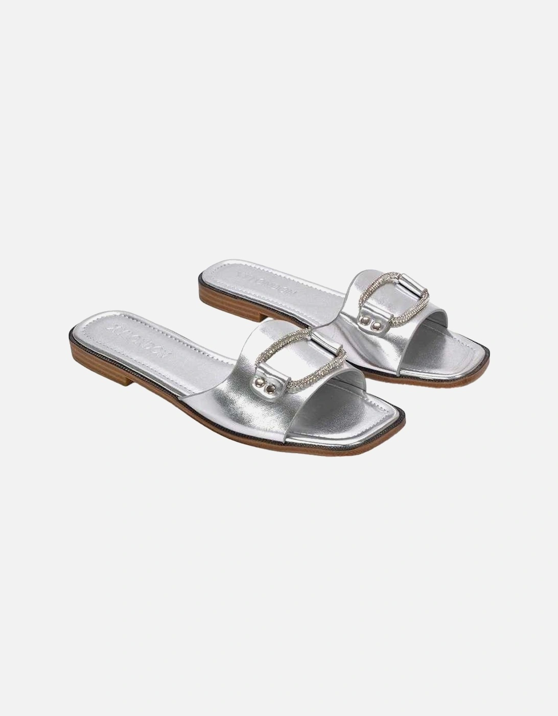 Womens/Ladies Annie Diamante Metallic Flat Sandals