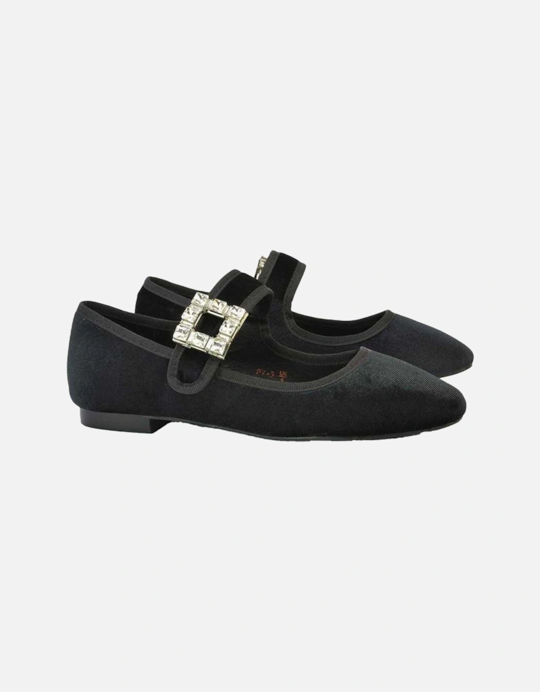 Womens/Ladies Rhyse Diamante Velvet Mary Janes