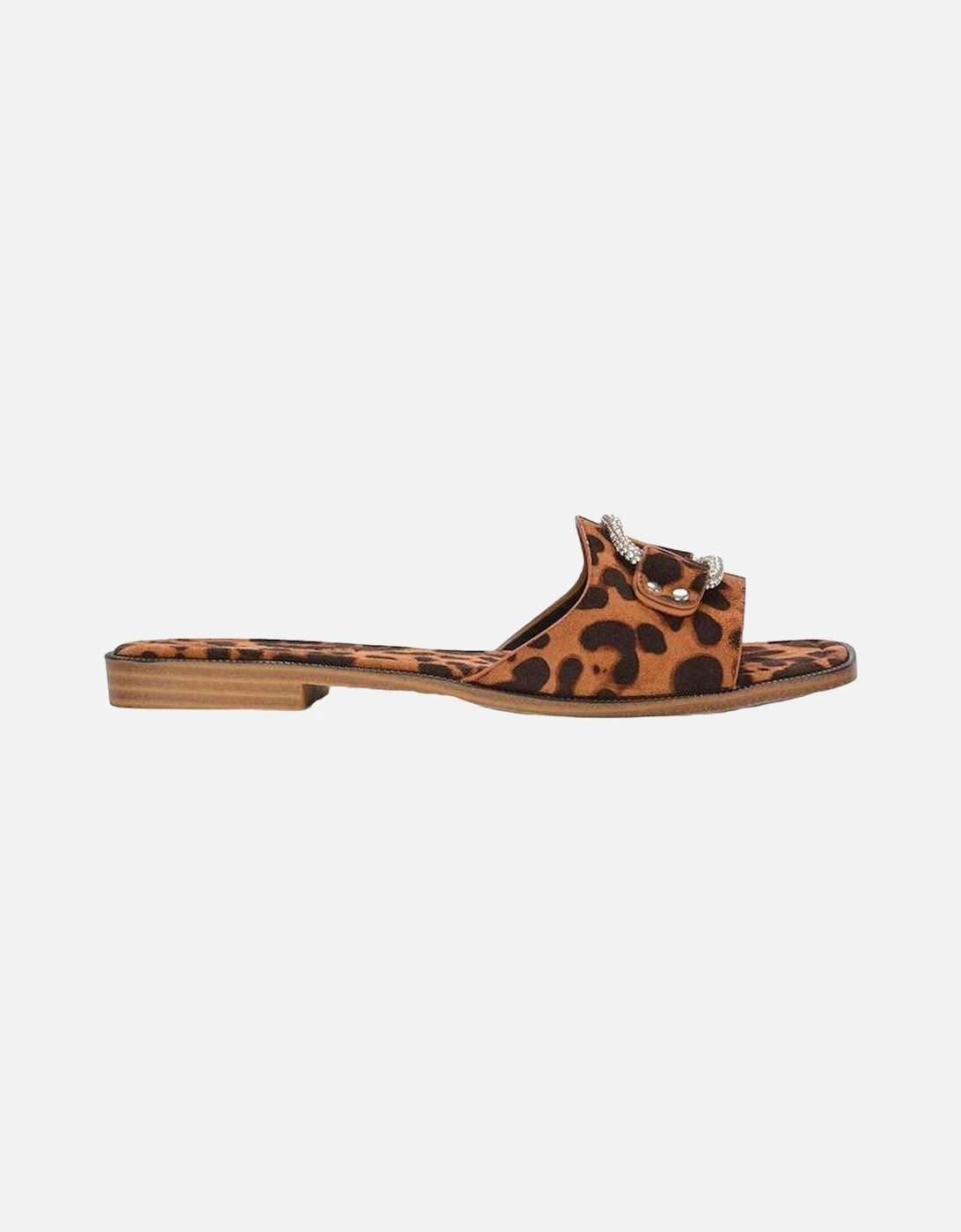 Womens/Ladies Annie Leopard Print Diamante Flat Sliders