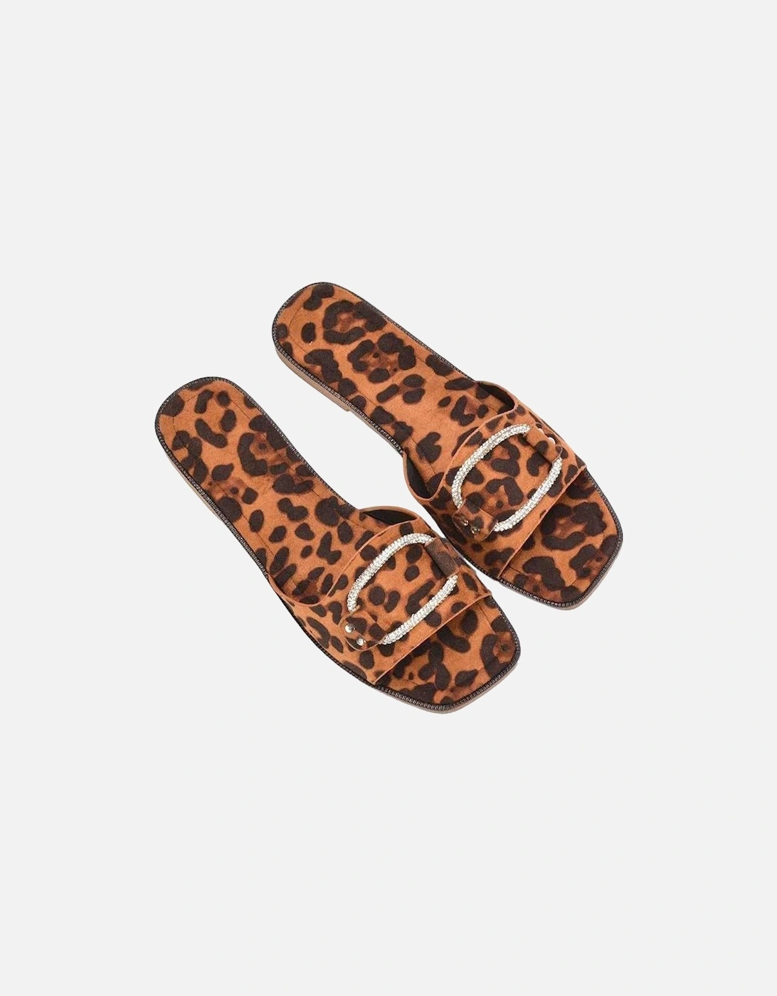 Womens/Ladies Annie Leopard Print Diamante Flat Sliders