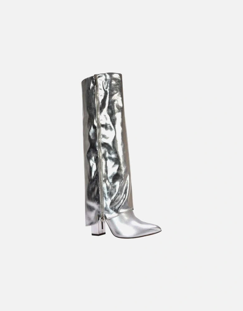 Womens/Ladies Allie Fold Over Metallic Pointed Side Zip Knee-High Boots