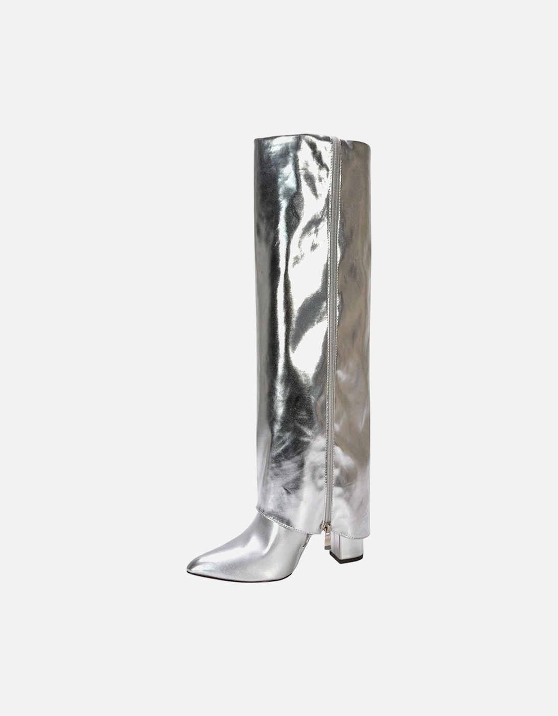 Womens/Ladies Allie Fold Over Metallic Pointed Side Zip Knee-High Boots