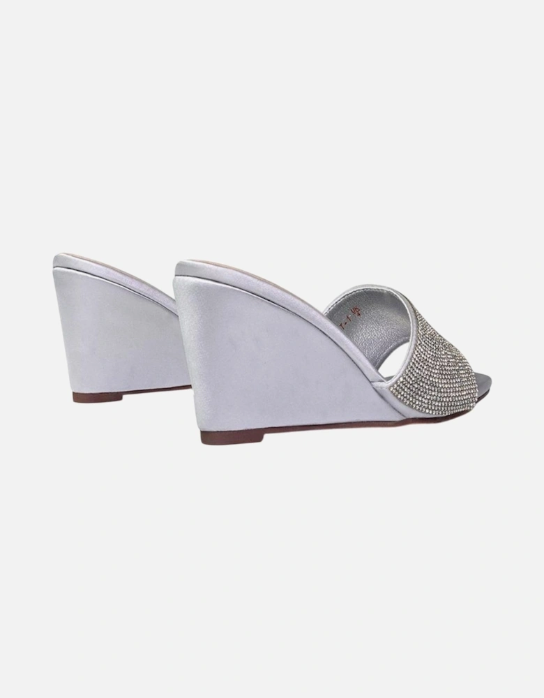Womens/Ladies Eliza Diamante Satin Wedge Mule Sandals