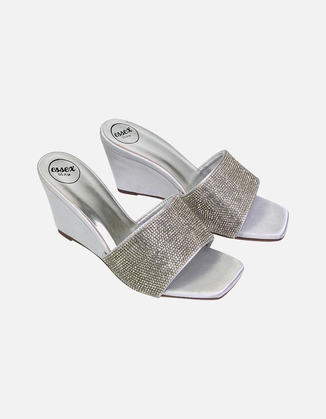 Womens/Ladies Eliza Diamante Satin Wedge Mule Sandals, 5 of 4