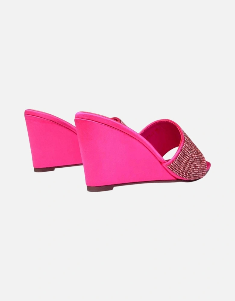 Womens/Ladies Eliza Diamante Satin Wedge Mule Sandals