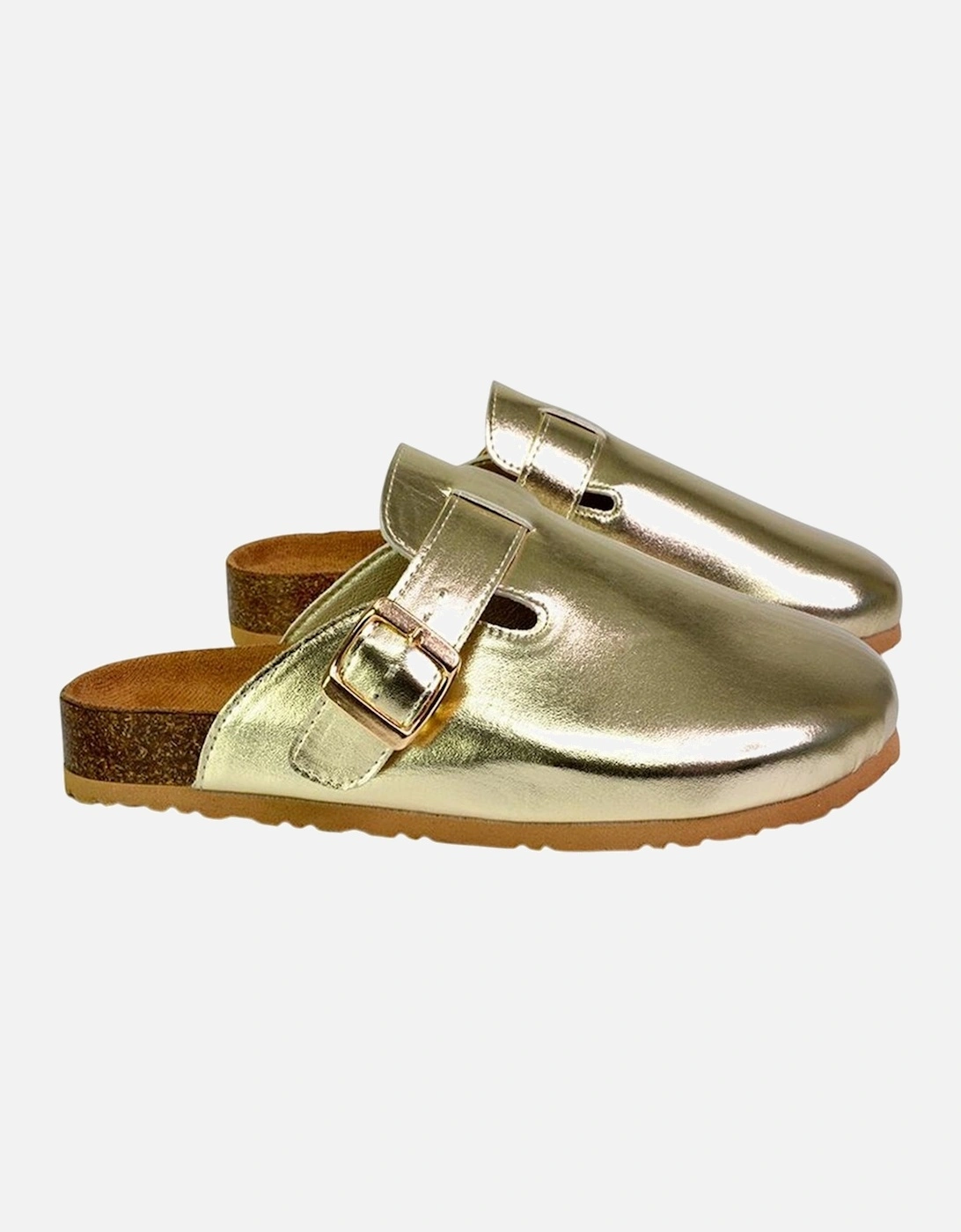 Womens/Ladies Lucy Metallic Cork Slip-on Mules