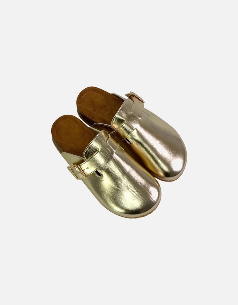 Womens/Ladies Lucy Metallic Cork Slip-on Mules
