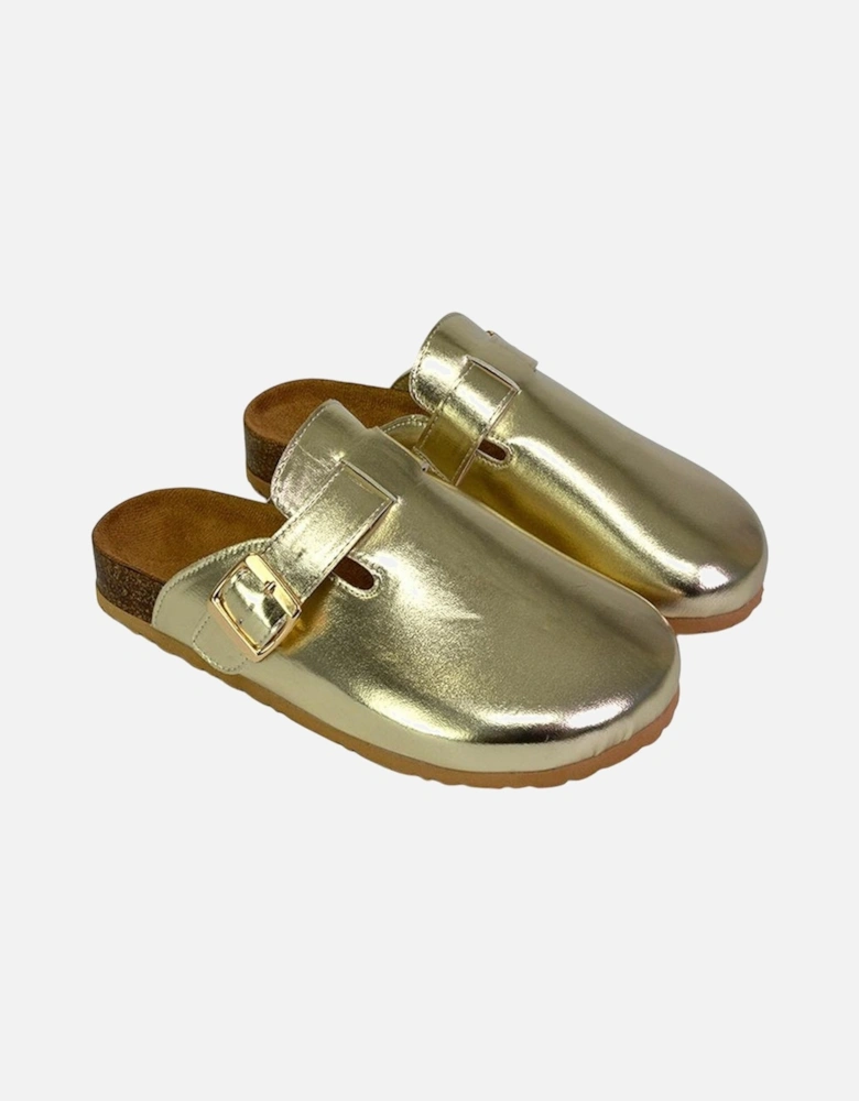 Womens/Ladies Lucy Metallic Cork Slip-on Mules