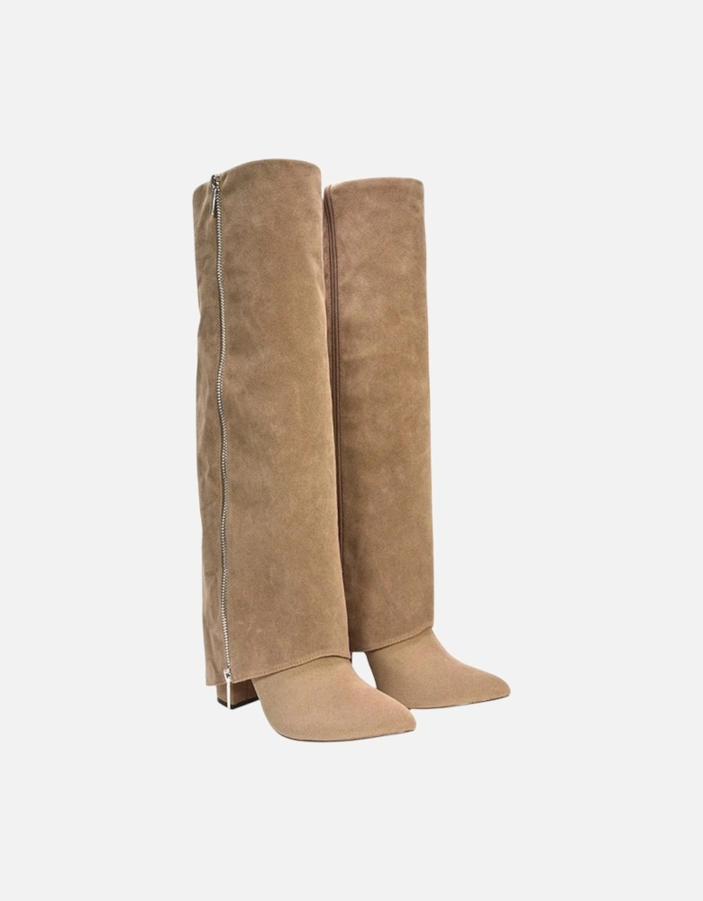 Womens/Ladies Allie Fold Over Pointed Side Zip Knee-High Boots