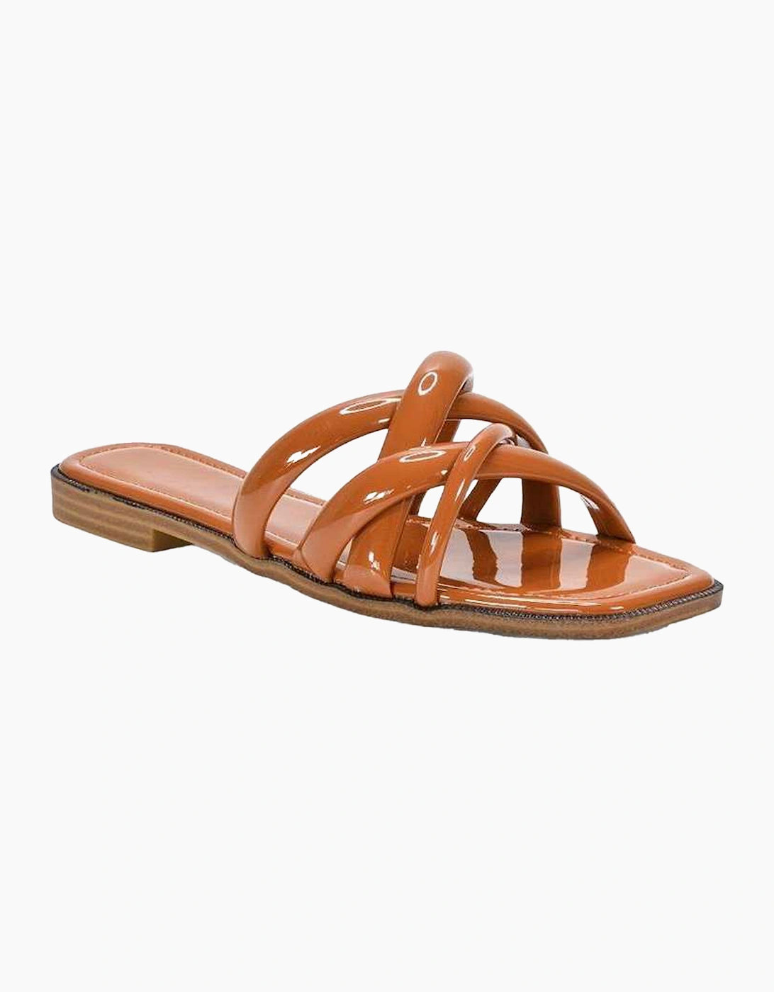 Women's XY London Womens/Ladies Fiona Strappy Patent Leather Flat Sliders - Brown - Size: 7