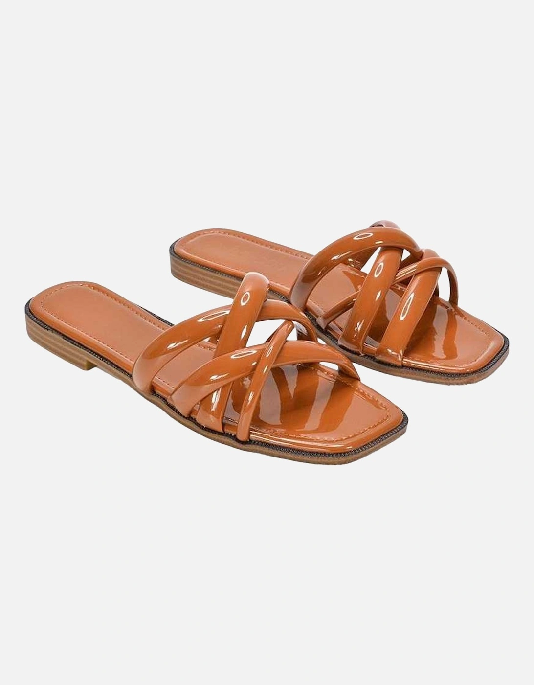 Womens/Ladies Fiona Strappy Patent Leather Flat Sliders