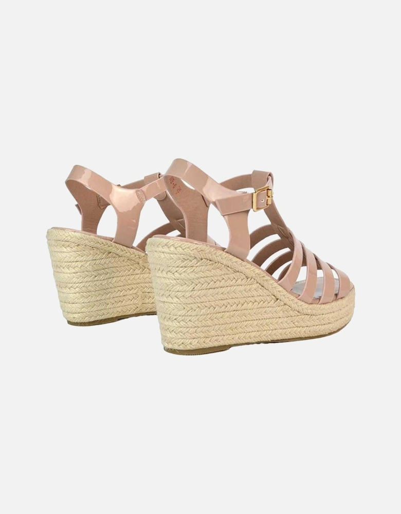 Womens/Ladies Remi Patent Leather Square Toe Wedge Sandals