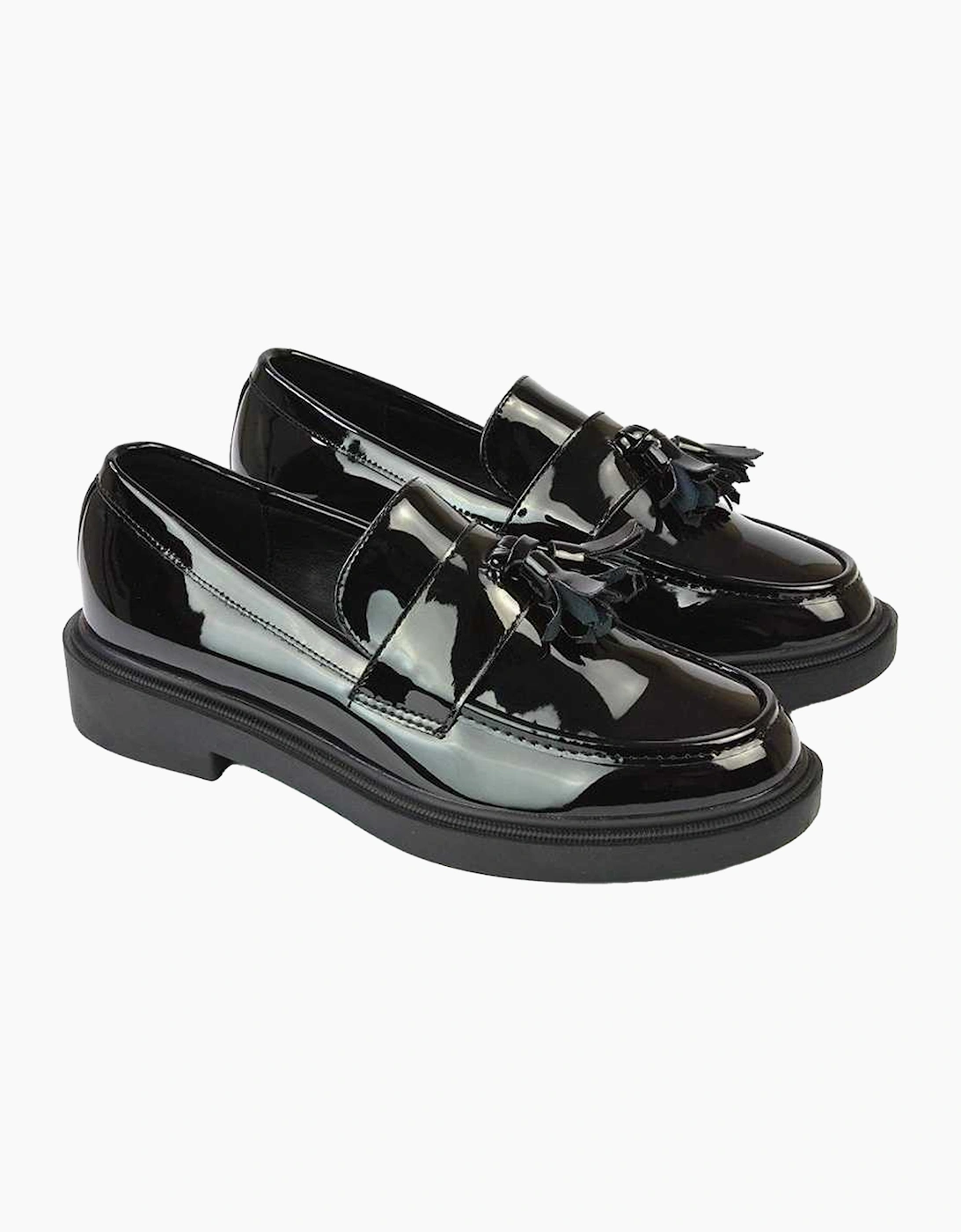 Xy London Women's Black / Alida Patent Chunky Tassel Flat Loafers - Size: 3
