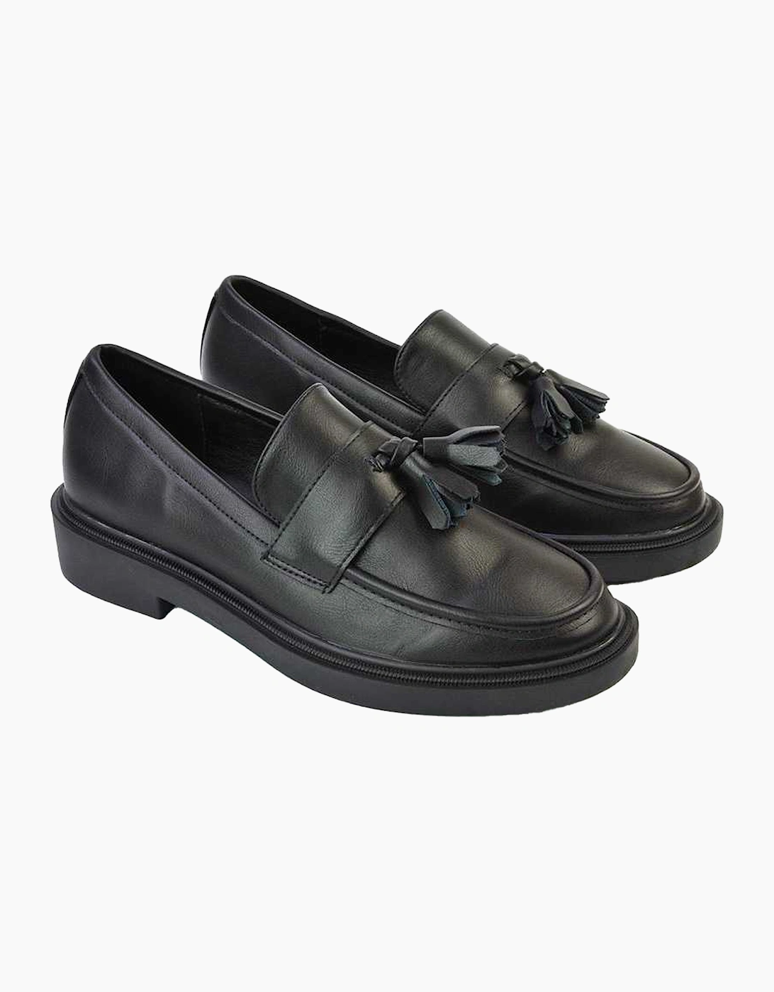 Women's XY London Womens/Ladies Alida Tassel Chunky Flat Loafers - Black - Size: 6