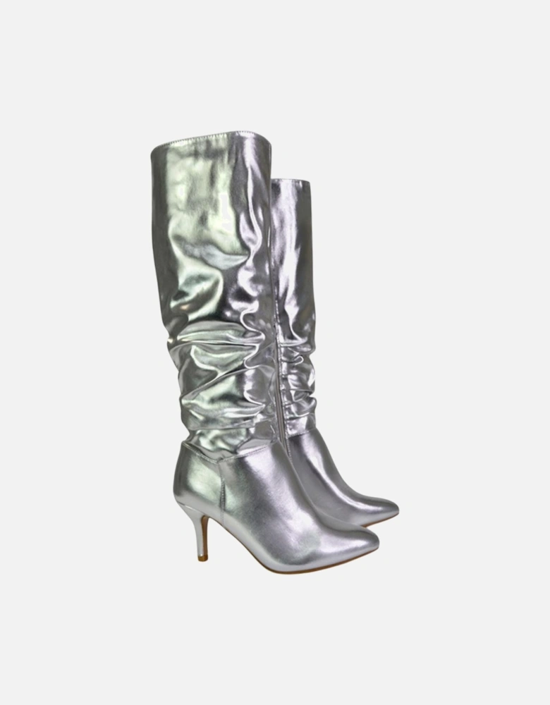 Womens/Ladies Sian Ruched Metallic Knee-High Boots
