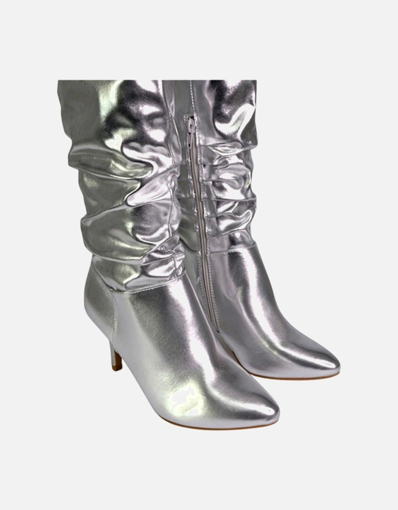 Womens/Ladies Sian Ruched Metallic Knee-High Boots