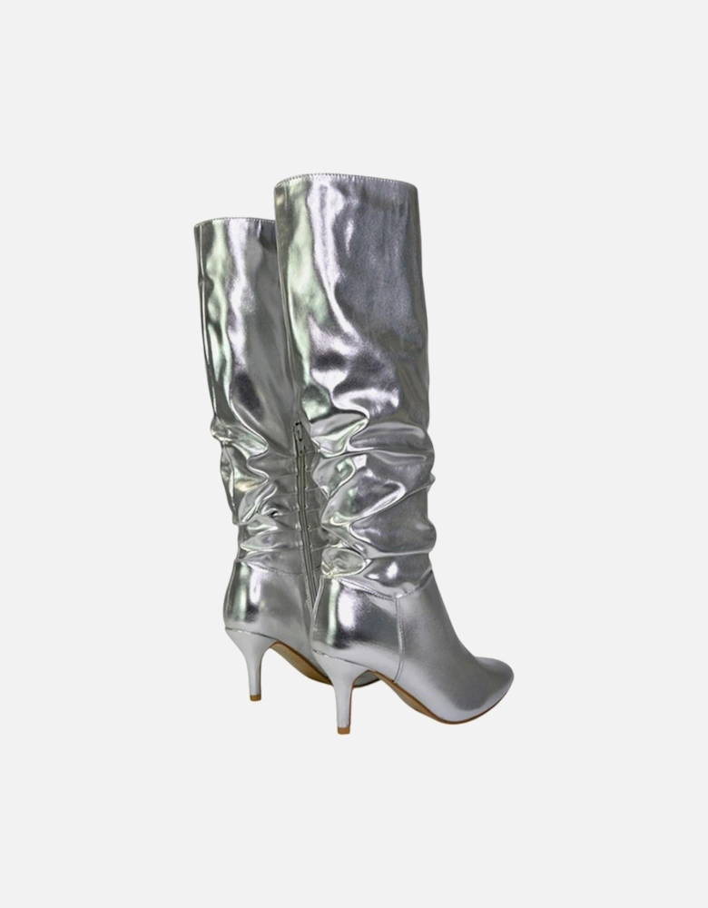 Womens/Ladies Sian Ruched Metallic Knee-High Boots