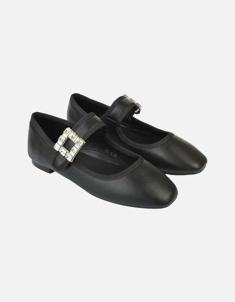 Womens/Ladies Rhyse Diamante Square Toe Buckle Detail Mary Janes