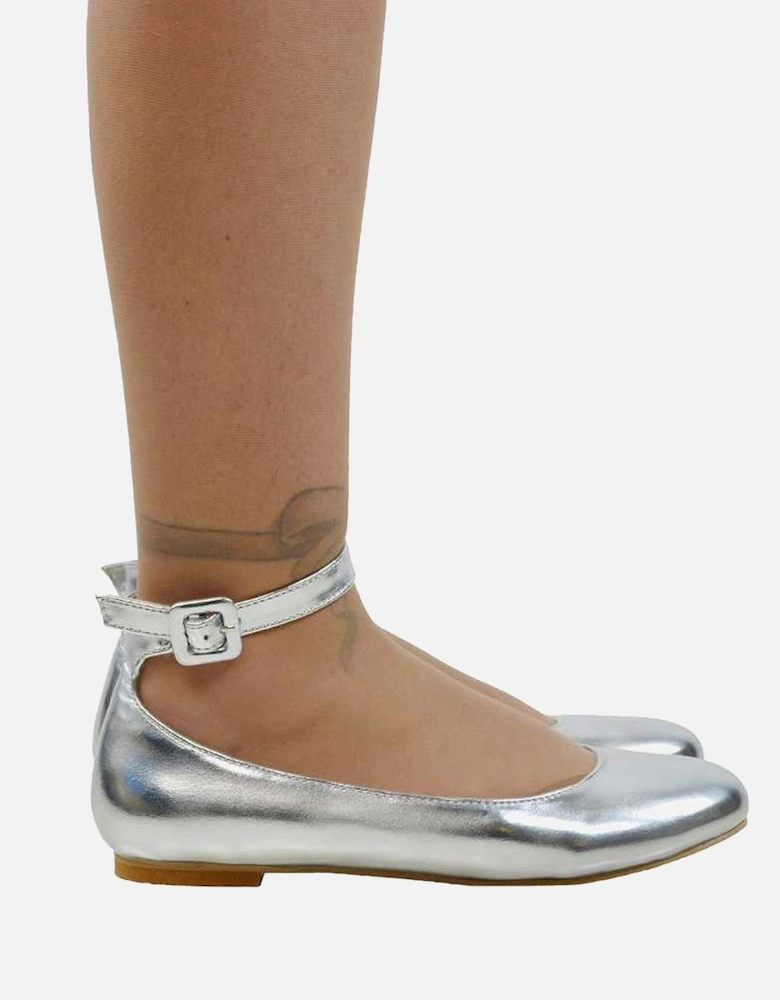 Womens/Ladies Kimmie Ankle Strap Ballerina Flats