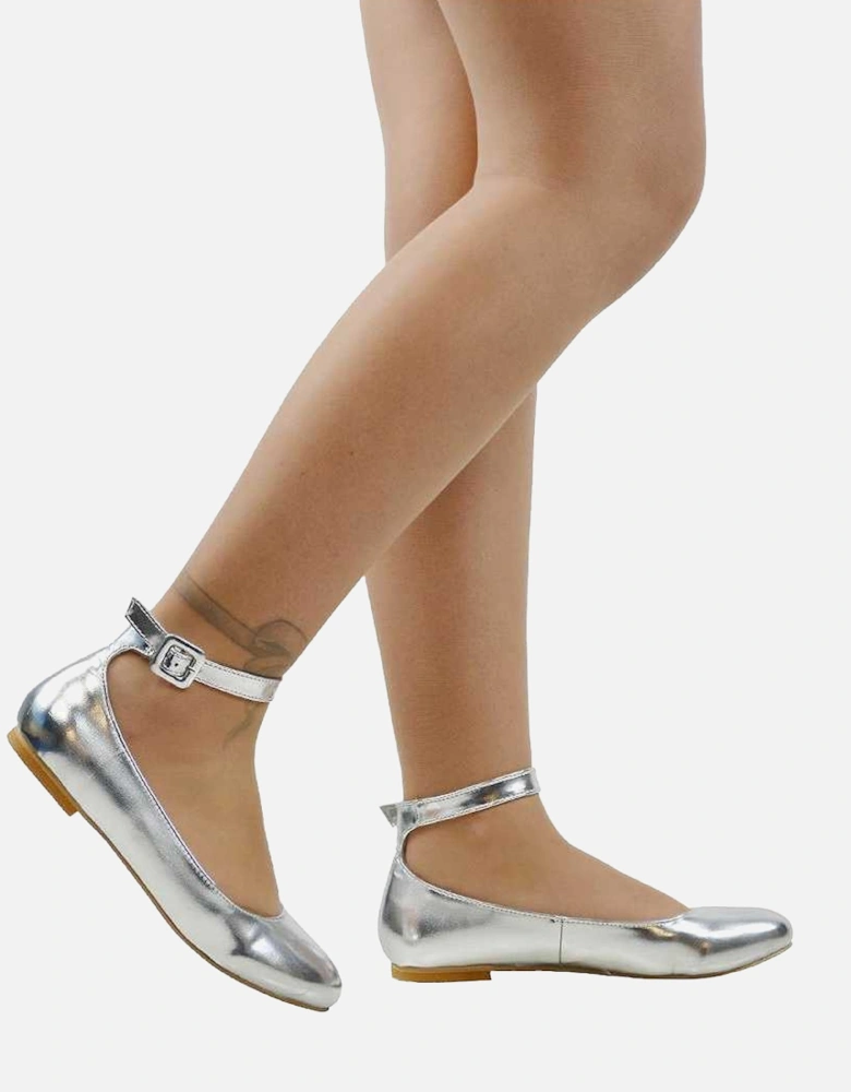 Womens/Ladies Kimmie Ankle Strap Ballerina Flats