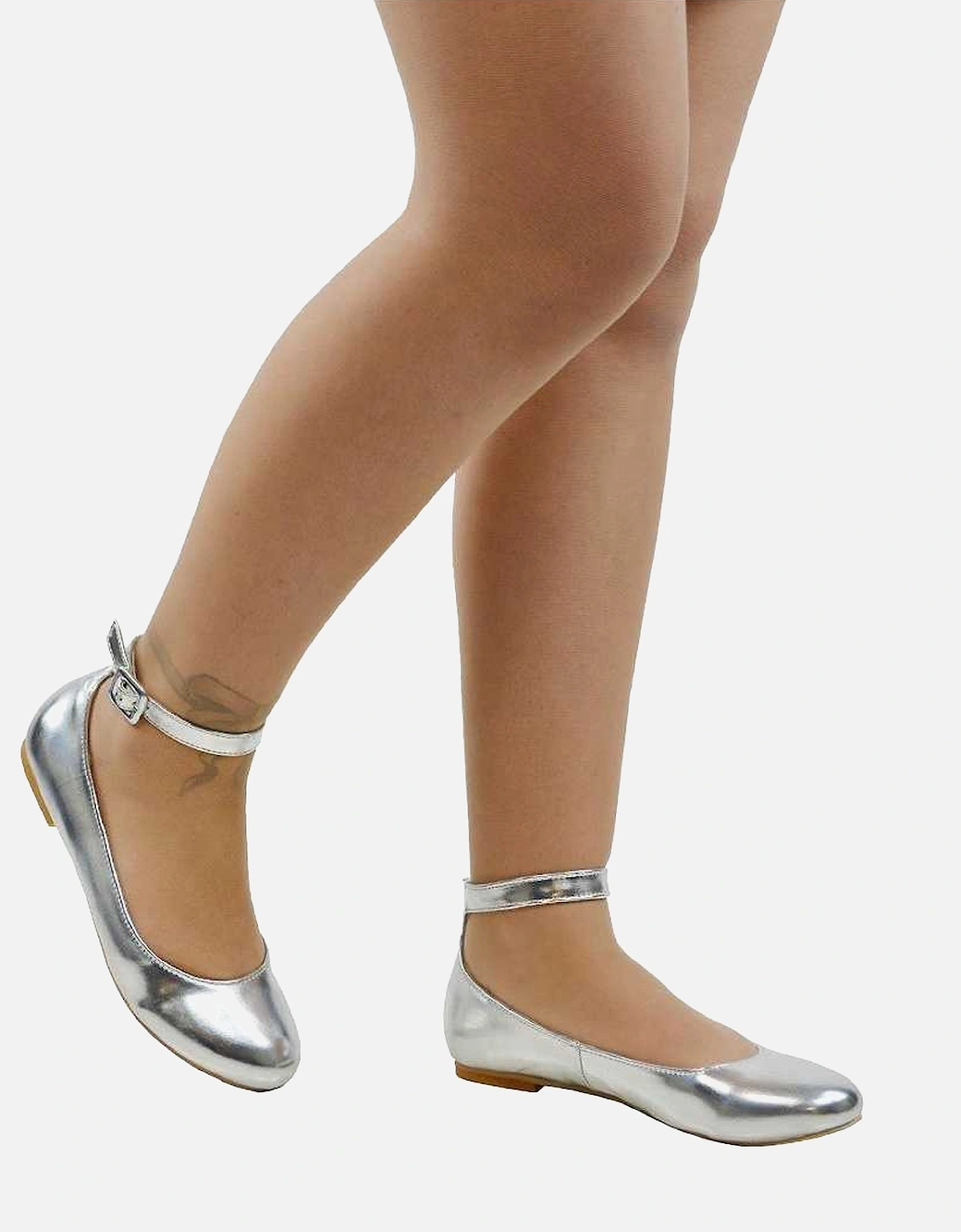 Womens/Ladies Kimmie Ankle Strap Ballerina Flats