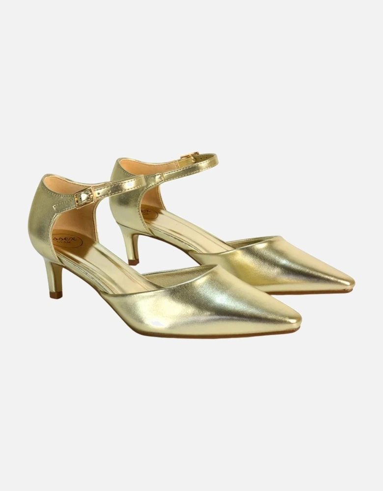 Womens/Ladies Kacey Metallic Low Kitten Heel Court Pumps