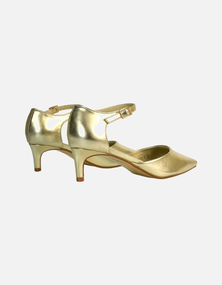 Womens/Ladies Kacey Metallic Low Kitten Heel Court Pumps