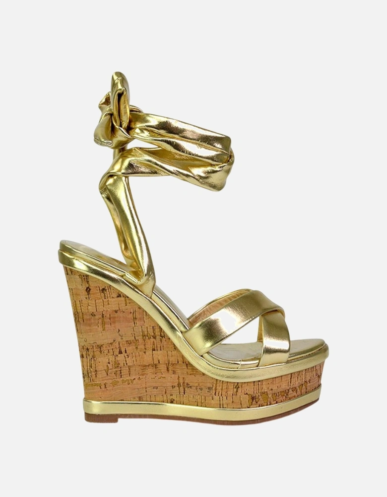 Womens/Ladies Kammie Cork Metallic Wedge Sandals