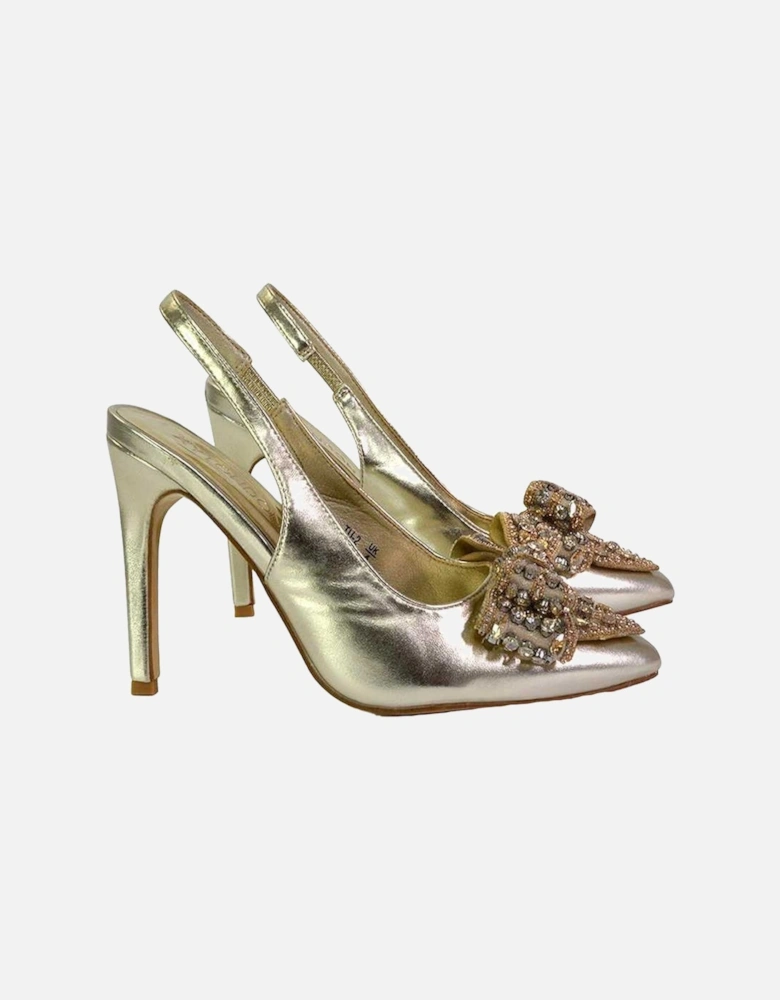 Womens/Ladies Felicity Bow Diamante Sling Back Stiletto Heel Court Shoes