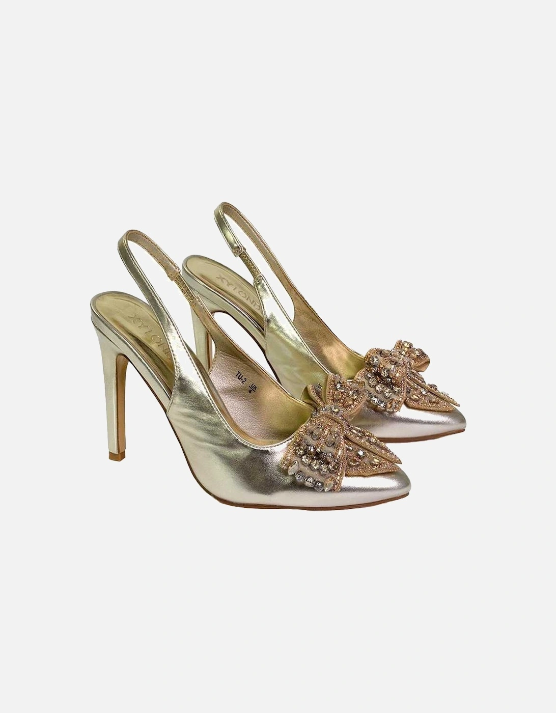 Womens/Ladies Felicity Bow Diamante Sling Back Stiletto Heel Court Shoes