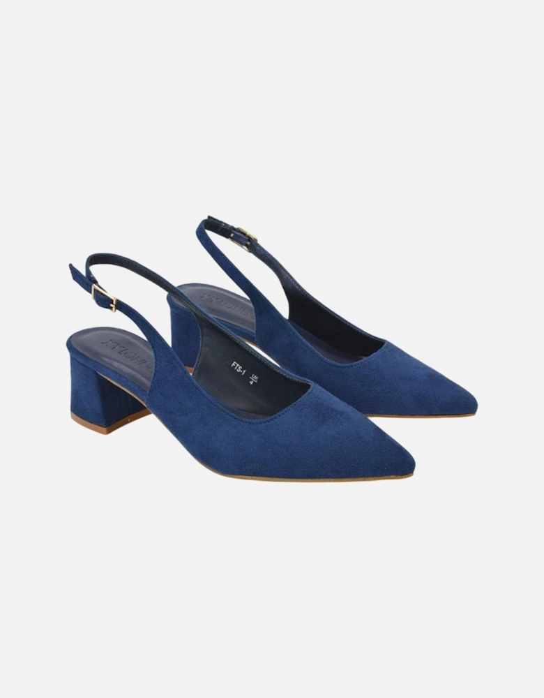 Womens/Ladies Faux Suede Sling Back Low Block Heel Court Shoes