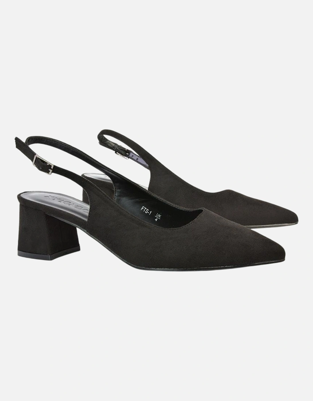 Womens/Ladies Faux Suede Sling Back Low Block Heel Court Shoes