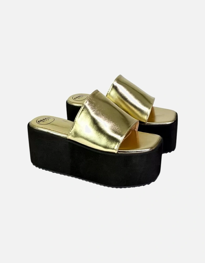 Womens/Ladies Kaiya Metallic Flatform Sliders