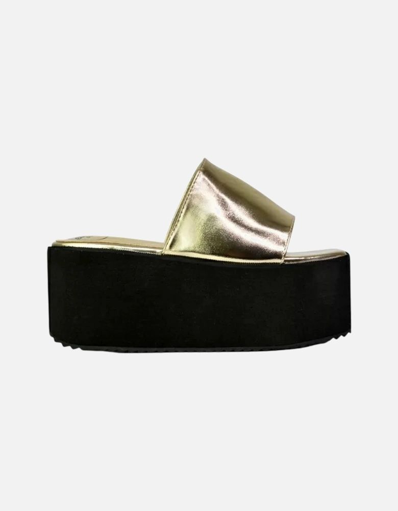 Womens/Ladies Kaiya Metallic Flatform Sliders
