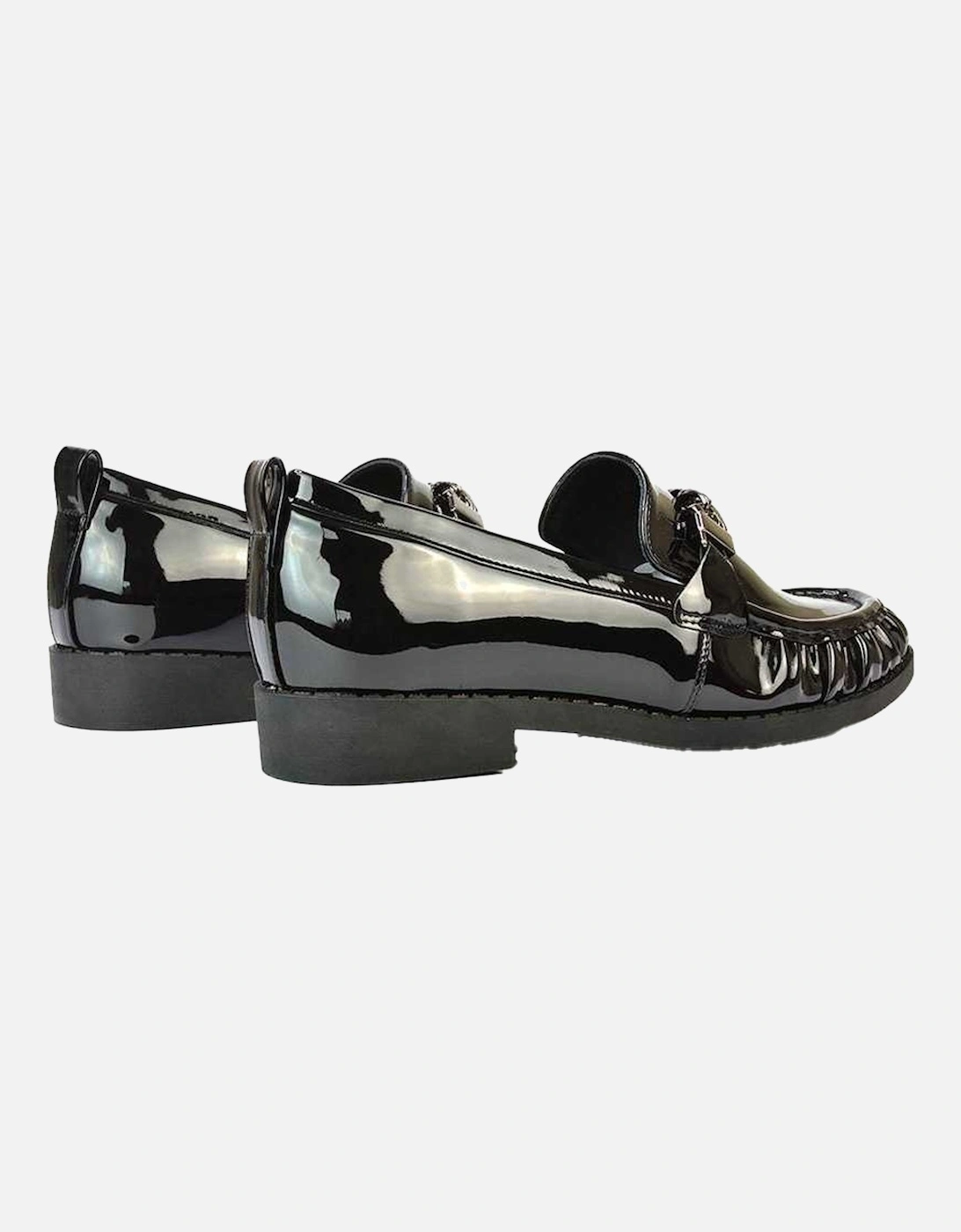 Womens/Ladies Heidi Chain Detail Patent Leather Ruched Loafers