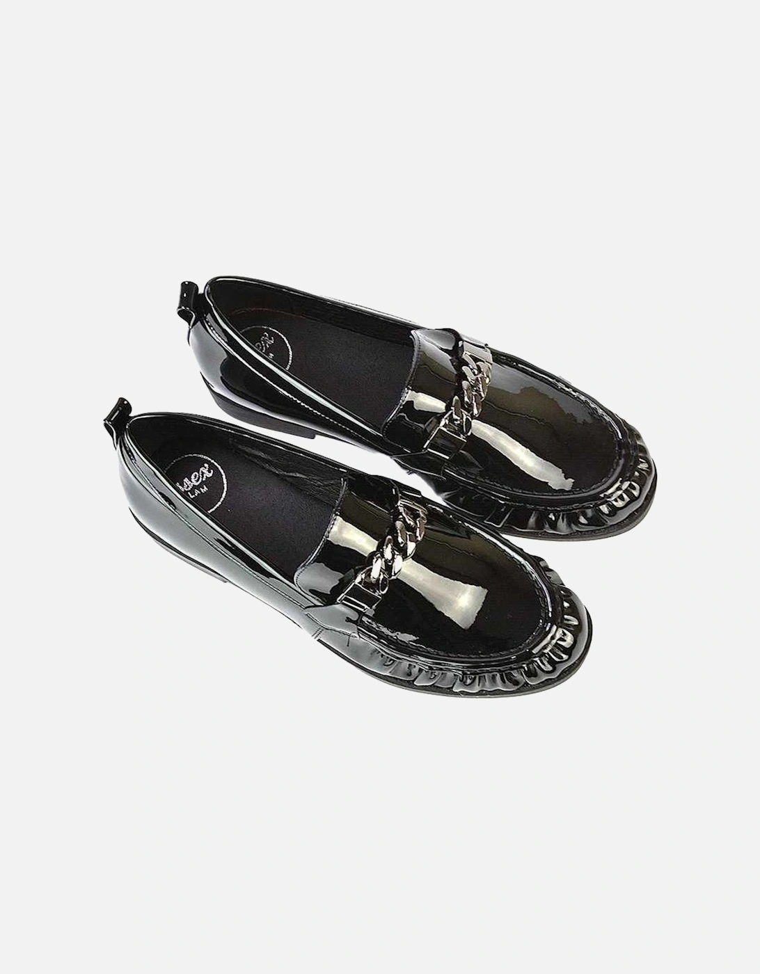 Womens/Ladies Heidi Chain Detail Patent Leather Ruched Loafers