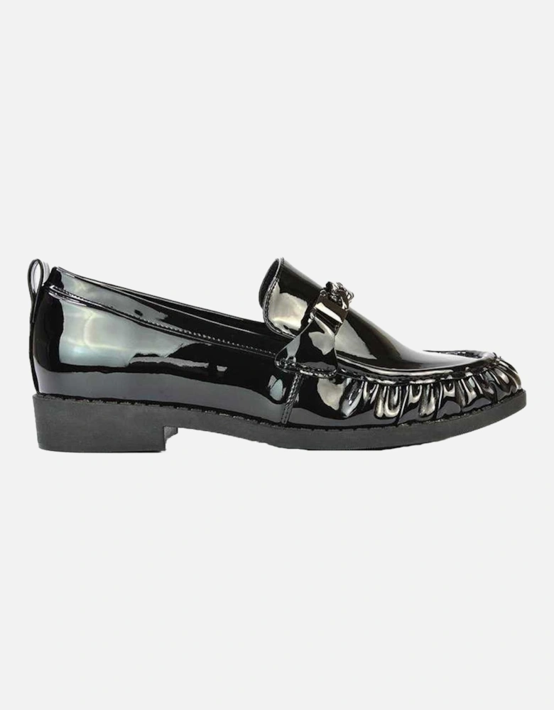 Womens/Ladies Heidi Chain Detail Patent Leather Ruched Loafers